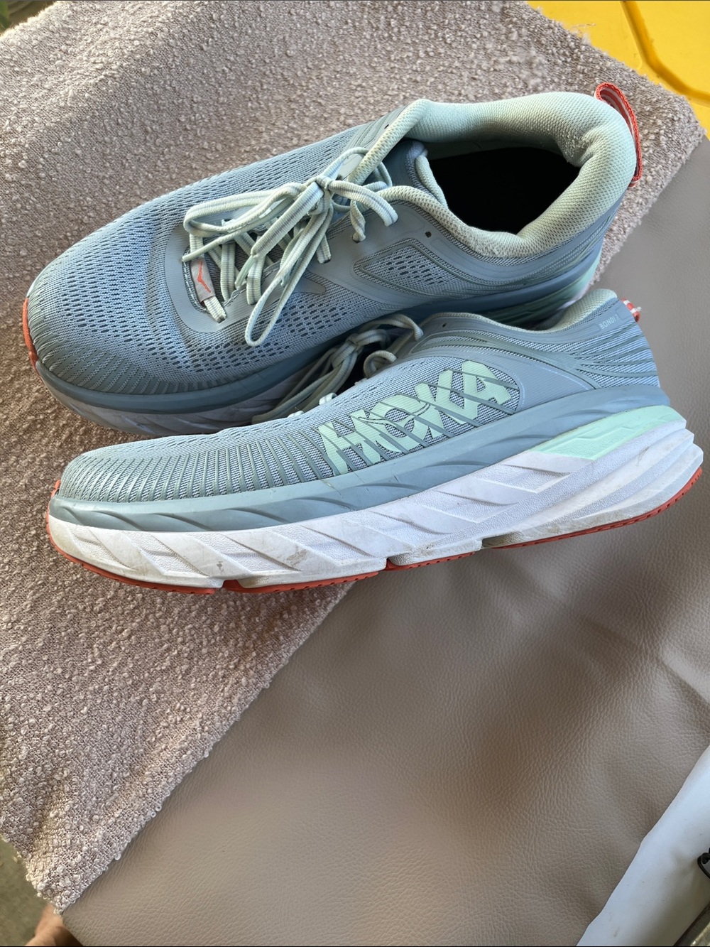 Hoka Women's Pale Blue Lightweight Cushion Running Shoes with Coral Accents